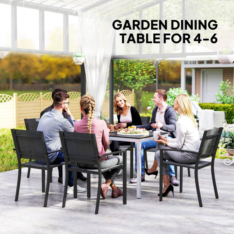Outdoor Dining Table for 4-6 with Easy Maintenance Slatted Top, Rust-Resistant Aluminium Frame, Black