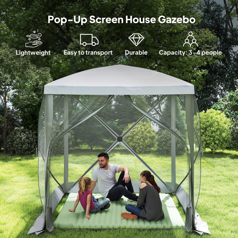 Pop-Up Tent, Foldable Screen Tent with Carry Bag, Zippered Door and Ground Stakes, Fits 3-4 People, Light Grey