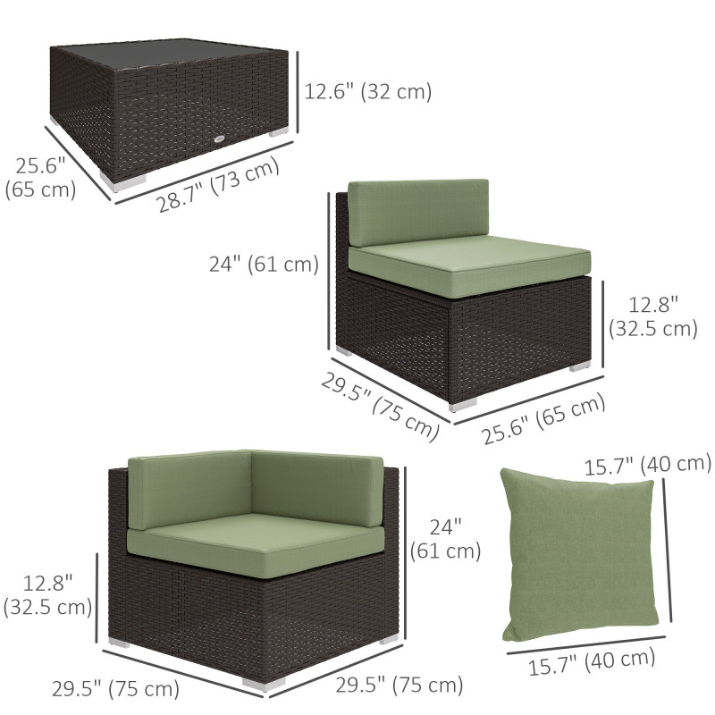 7 Pieces Outdoor Rattan Furniture Set, Patio Wicker Sectional Conversation Sofa Set, Light Green