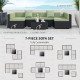 7 Pieces Outdoor Rattan Furniture Set, Patio Wicker Sectional Conversation Sofa Set, Light Green