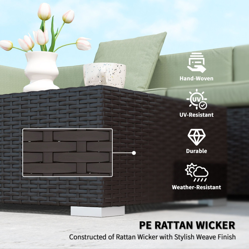 7 Pieces Outdoor Rattan Furniture Set, Patio Wicker Sectional Conversation Sofa Set, Light Green
