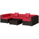 7 Pieces Garden Wicker Sectional Set,  Patio Wicker Sectional Conversation Sofa Set, Wine Red