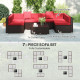 7 Pieces Garden Wicker Sectional Set,  Patio Wicker Sectional Conversation Sofa Set, Wine Red