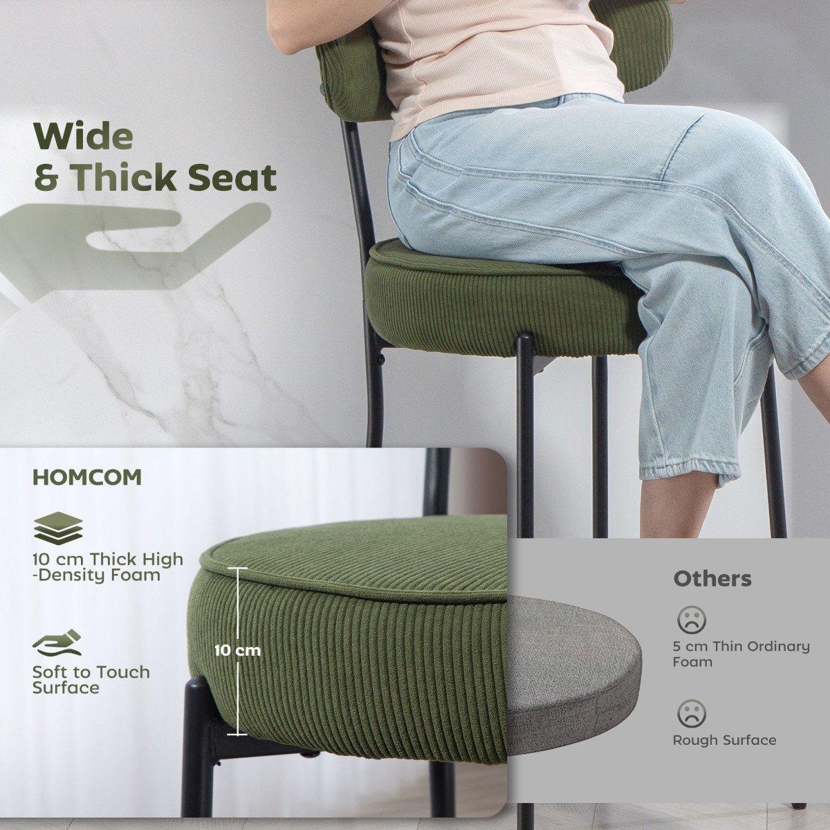 Set of 2 Barstools, Upholstered Corduroy Bar Stools with Backrest, Footrest for Kitchen Island, Dining Room, Green