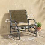 Patio Glider Outdoor Glider Chair with Breathable Mesh Seat & Backrest, Armrests and Metal Frame, Light Mixed Brown