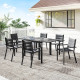Patio Dining Set for 6, Aluminum Expandable Outdoor Table and 6 Stackable Chairs with Padded Back, Mesh Seat, Black