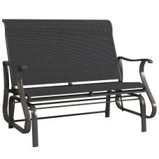 Garden Double Gliding Chair, Patio Glider Armchair for Outdoor, Backyard Mesh Seat and Backrest, Steel Frame Black