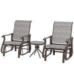 3PCs Gliding Rocking Chair & Bistro Tea Table Set, Grey