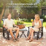 3PCs Gliding Rocking Chair & Bistro Tea Table Set, Grey