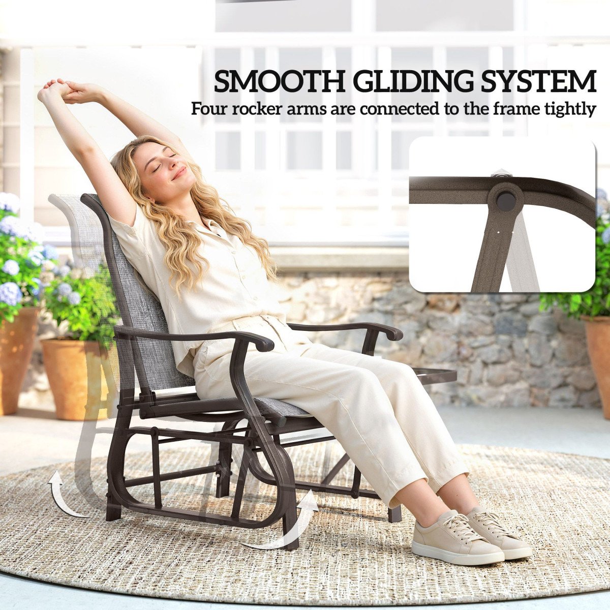 3PCs Gliding Rocking Chair & Bistro Tea Table Set, Grey