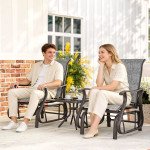 3PCs Gliding Rocking Chair & Bistro Tea Table Set, Grey