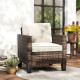 Single Outdoor Wicker Chair, Rattan Patio Chair with Armrests and Cushions for Balcony, Porch, Deck, Cream White