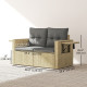 Wicker Outdoor Sofa with Side Trays, Rattan Patio Loveseat with Cushions for Garden Balcony, Light Grey