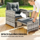 5 Piece Patio Furniture Set, Wicker Patio Chairs with Ottomans, 2-Tier Glass Coffee Table and Cushions, Grey/Dark Grey