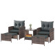 5 Piece Patio Furniture Set, Wicker Patio Chairs with Ottomans, 2-Tier Glass Coffee Table and Cushions, Brown/Dark Grey