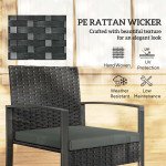Outdoor Bistro Set, 3 Piece Wicker Patio Furniture Set with Glass Top Table and Cushions for Porch, Balcony, Dark Grey