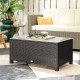 PE Wicker Outdoor Coffee Table with Glass Top Garden Patio Table, Dark Grey