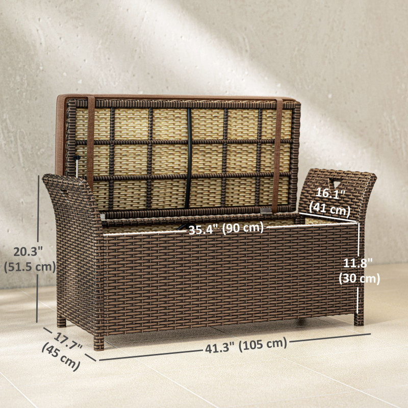 2-In-1 Outdoor Storage Bench, 29 Gallon Wicker Deck Box with Handles and Cushion, Tan