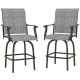 Outdoor Bar Stools Set of 2, Swivel Bar Height Chairs with High Back, Curved Armrests and Steel Frame, Mixed Grey