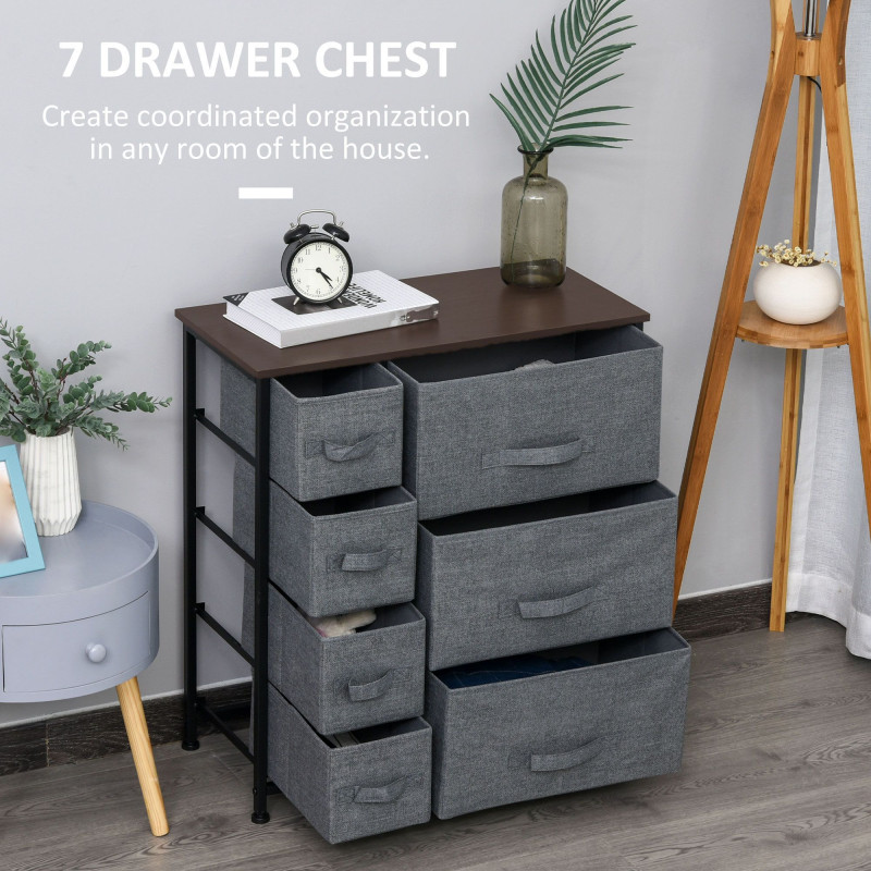Dresser for Bedroom with 7 Drawers, Chest of Drawers with Metal Frame, Fabric Dresser for Living Room, Dark Grey