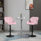 Velvet-Touch Bar Stool Set of 2 Fabric Adjustable Height Armless Counter Chairs with Swivel Seat, Pink