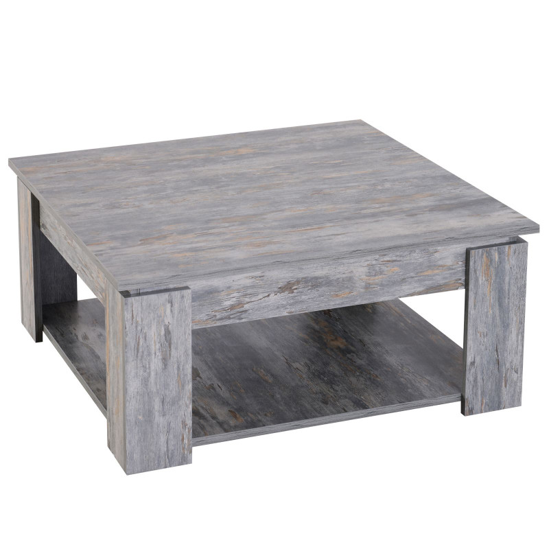 Modern Coffee Table with Storage Shelf, Square  Cocktail Table, Center Table for Living Room, Grey