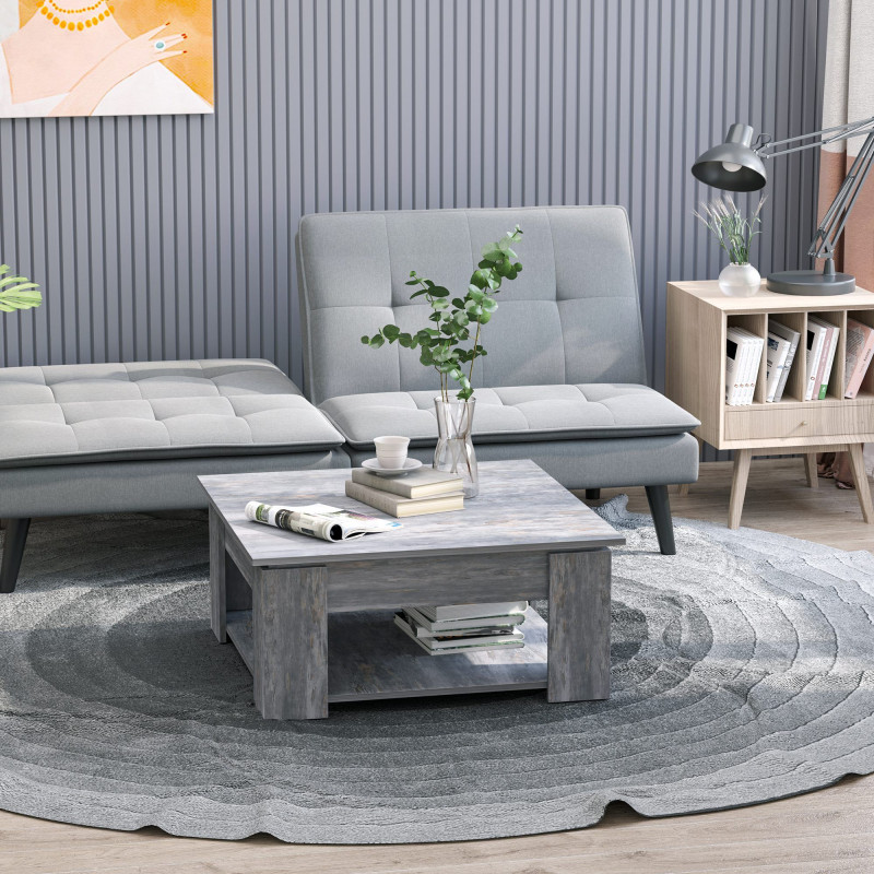 Modern Coffee Table with Storage Shelf, Square  Cocktail Table, Center Table for Living Room, Grey