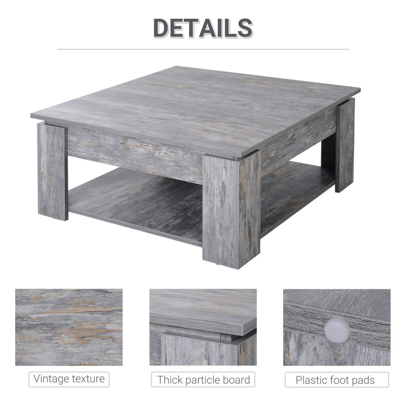 Modern Coffee Table with Storage Shelf, Square  Cocktail Table, Center Table for Living Room, Grey
