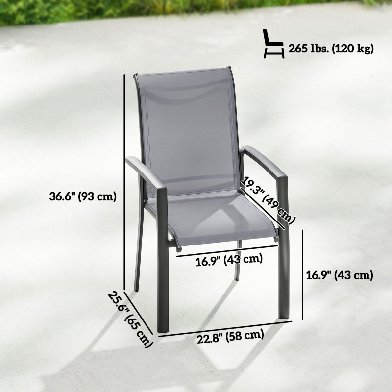 Stackable Patio Chairs Set of 4, Outdoor Dining Chairs with All Weather Breathable Mesh and Armrests, Grey