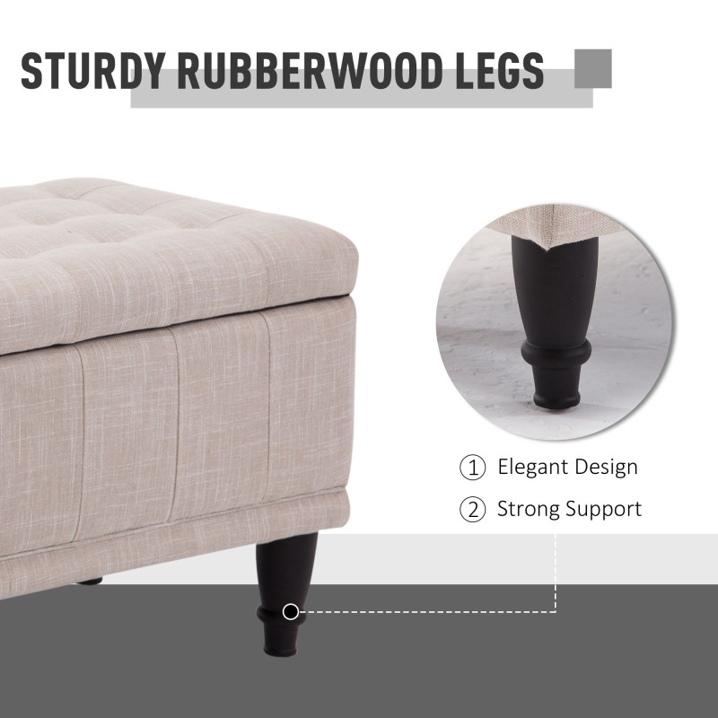 Storage Ottoman, Linen Fabric End of Bed Bench with Soft Close Lid, Button Tufted Storage Bench for Living Room, Entryway or Bedroom, 42