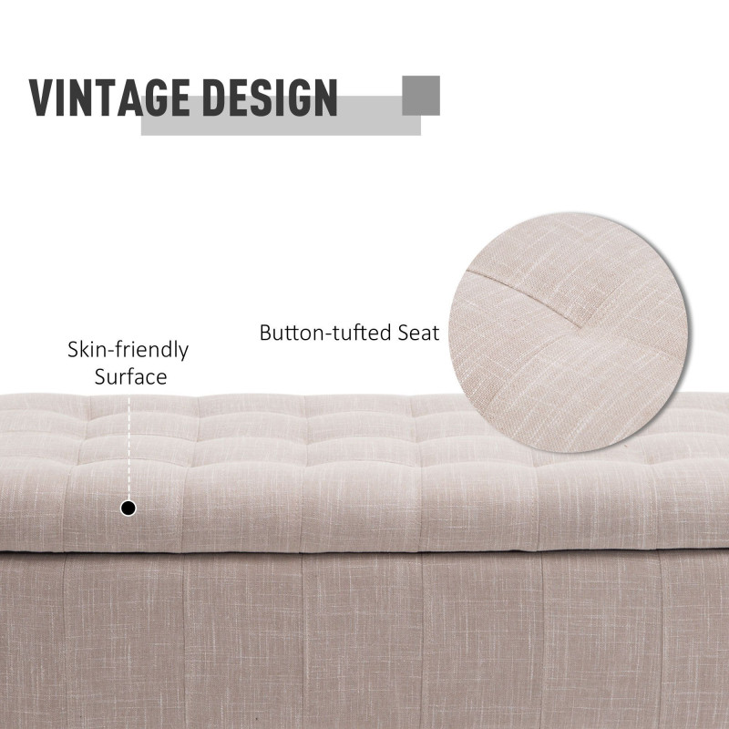 Storage Ottoman, Linen Fabric End of Bed Bench with Soft Close Lid, Button Tufted Storage Bench for Living Room, Entryway or Bedroom, 42