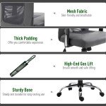 Office Chair High Back Mesh Ergonomic Computer Desk Seat Thick Padded Headrest with Armrest Office Grey
