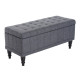 Storage Ottoman, Linen Fabric End of Bed Bench with Soft Close Lid, Button Tufted Storage Bench for Living Room, Entryway or Bedroom, 42