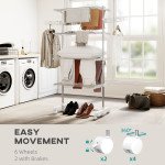 Garment Drying Rack Stainless Steel Folding Clothes Hanging Rack with Side Wings Castors for Indoor Outdoor White