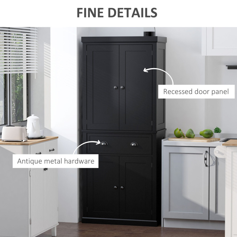 Long Standing Kitchen Cabinet w/ 2 Drawers MDF Board Black