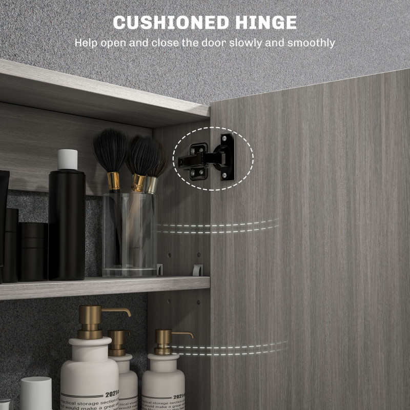 Bathroom Mirror Cabinet, Wall-Mounted Storage Organizer with Double Doors, Adjustable Shelf, Grey