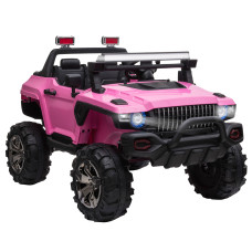 2-Seater Kids Ride-On Police Car, 12V 7AH Remote Control Police Truck Electric Car for Toddlers with LED Lights, Big Off-Road Wheels, 4 Shock Absorbers, MP3, Storage, Pink