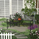 Outdoor Bench with Retractable Middle Table, Metal Frame Patio Loveseat with Slatted Seat and Backrest, Curved Armrests, Black