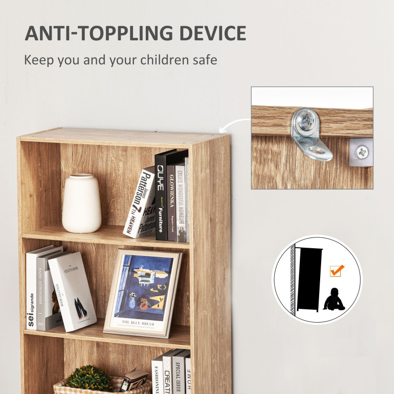 5-Tier Bookcase, Storage Bookshelf with Adjustable Shelves, Display Shelves for Living Room, Home Office, Nature Wood