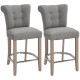Bar Stools Set of 2, Upholstered Counter Height Stools with Button Tufted Back, Wood Legs and Footrest, Grey