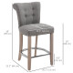 Bar Stools Set of 2, Upholstered Counter Height Stools with Button Tufted Back, Wood Legs and Footrest, Grey