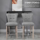 Bar Stools Set of 2, Upholstered Counter Height Stools with Button Tufted Back, Wood Legs and Footrest, Grey