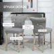 Bar Stools Set of 2, Upholstered Counter Height Stools with Button Tufted Back, Wood Legs and Footrest, Grey
