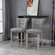 Bar Stools Set of 2, Upholstered Counter Height Stools with Button Tufted Back, Wood Legs and Footrest, Grey
