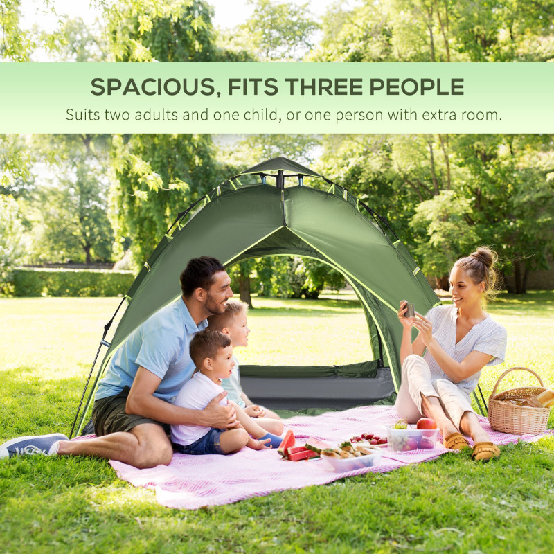 Camping Tent, 3 Person Family Tent, 1000mm Waterproof, with Sewn-in Groundsheet and Carry Bag,  for Fishing, Dark Green