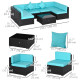 7 Pieces Patio Sofa Outdoor Wicker Sectional Patio Furniture, Deep Coffee & Light Blue