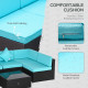 7 Pieces Patio Sofa Outdoor Wicker Sectional Patio Furniture, Deep Coffee & Light Blue