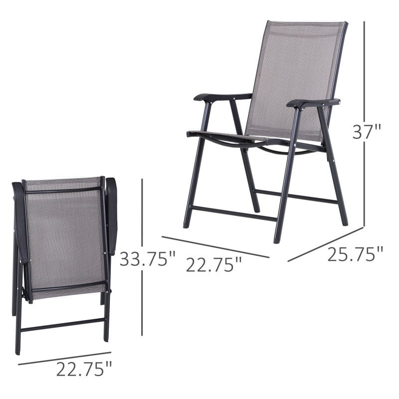 2-Piece Folding Dining Chair Set for Relaxing on Patio, Balcony, or Garden, Comfortable Outdoor Furniture with Armrests, Grey