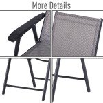 2-Piece Folding Dining Chair Set for Relaxing on Patio, Balcony, or Garden, Comfortable Outdoor Furniture with Armrests, Grey
