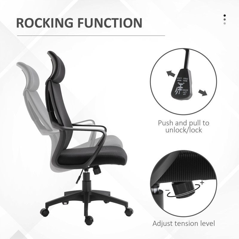 Ergonomic Office Chair with Up&Down Headrest with Adjustable Tilt Angle, Height Adjustable Swivel Seat, Lumbar Support, Black